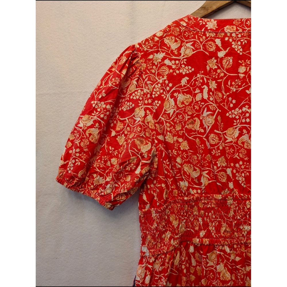 Kalki Koechlin x Max Midi Dress Womens L Red Floral Boho Puff Sleeve Excellent - Picture 10 of 14